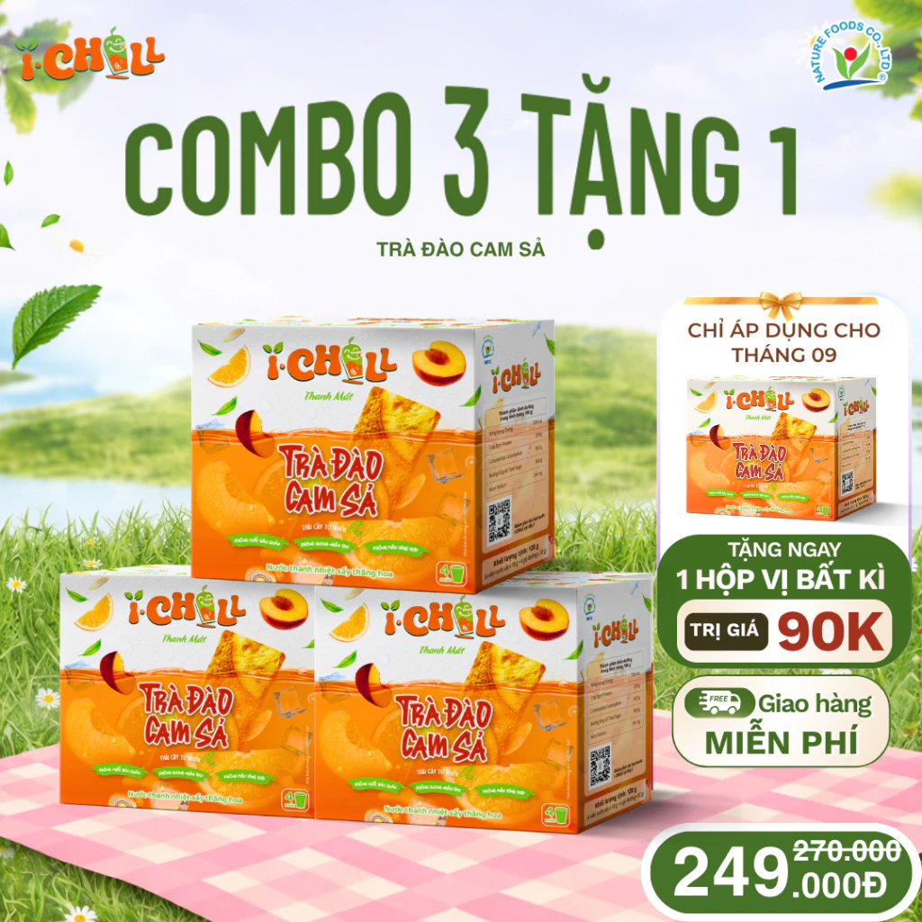 [Combo3hop1gift] Hộp iChill Trà Đào Cam Sả Nước Thanh Nhiệt Sấy Thăng Hoa_ iChill topping Từ Trái Cây 120G x 3