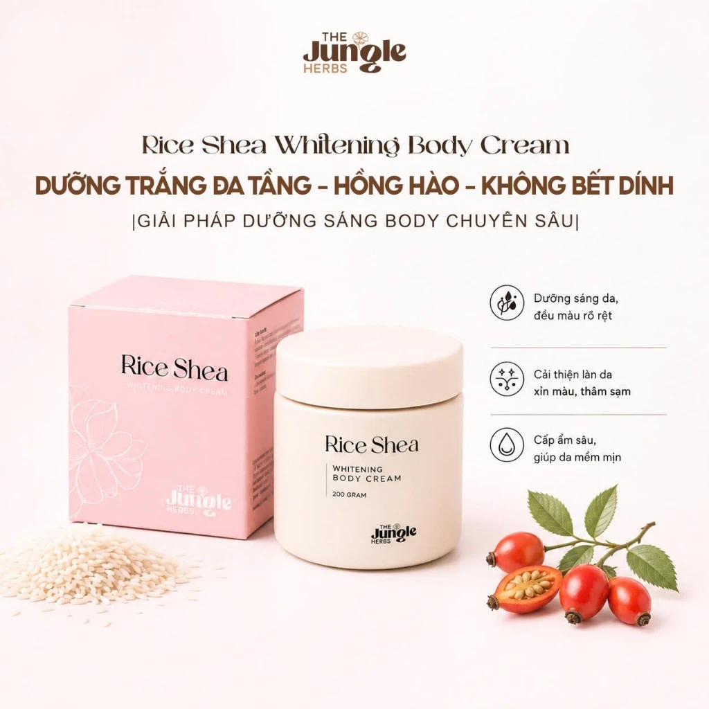 Kem body dưỡng trắng Rice Shea Whitening body cream - The Jungle Herbs