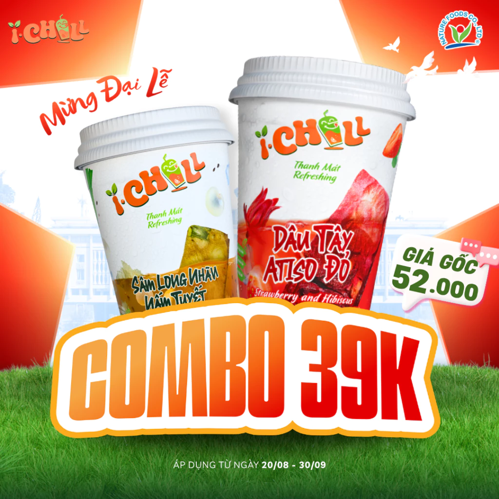 [COMBO 2 LY MIX] iChill Dâu Tây Atiso Đỏ và iChill Sâm long nhãn nấm tuyết hạt chia_topping Từ Trái Cây Tươi 29gr