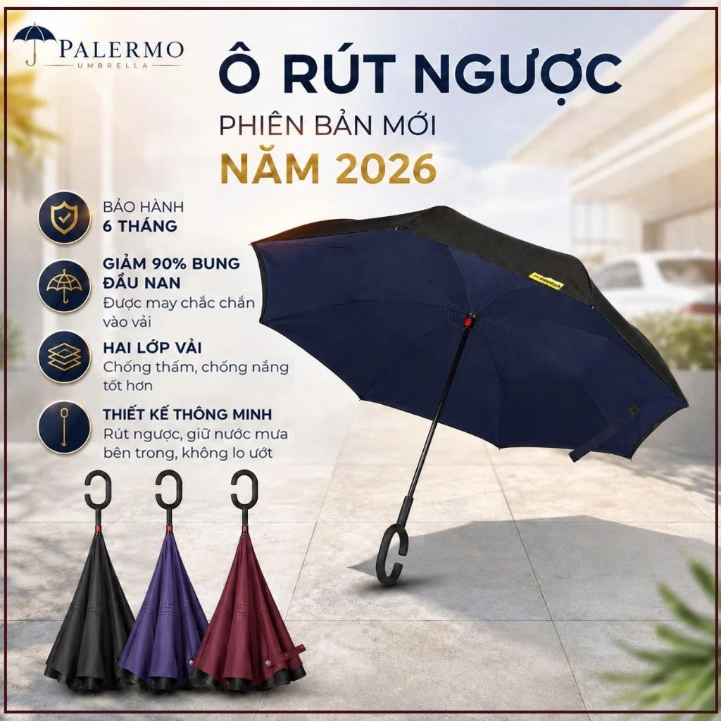 Ô dù che mưa, che nắng Rút Ngược Palermo Inverella Ô Cho Ô Tô Cán Móc Treo Chữ C Tiện Lợi, Phiên Bản 2026