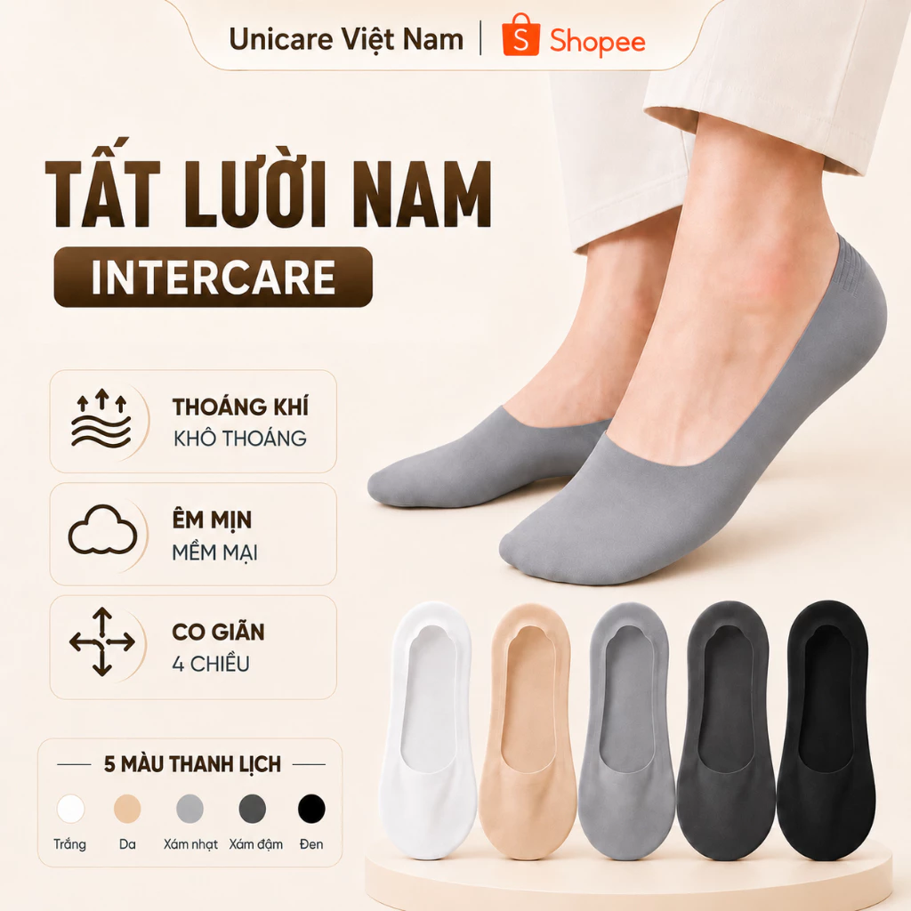 Tất vớ lười nam Intercare chất liệu su cao cấp, ngăn ngừa mùi hôi và đệm silicon chống tuột