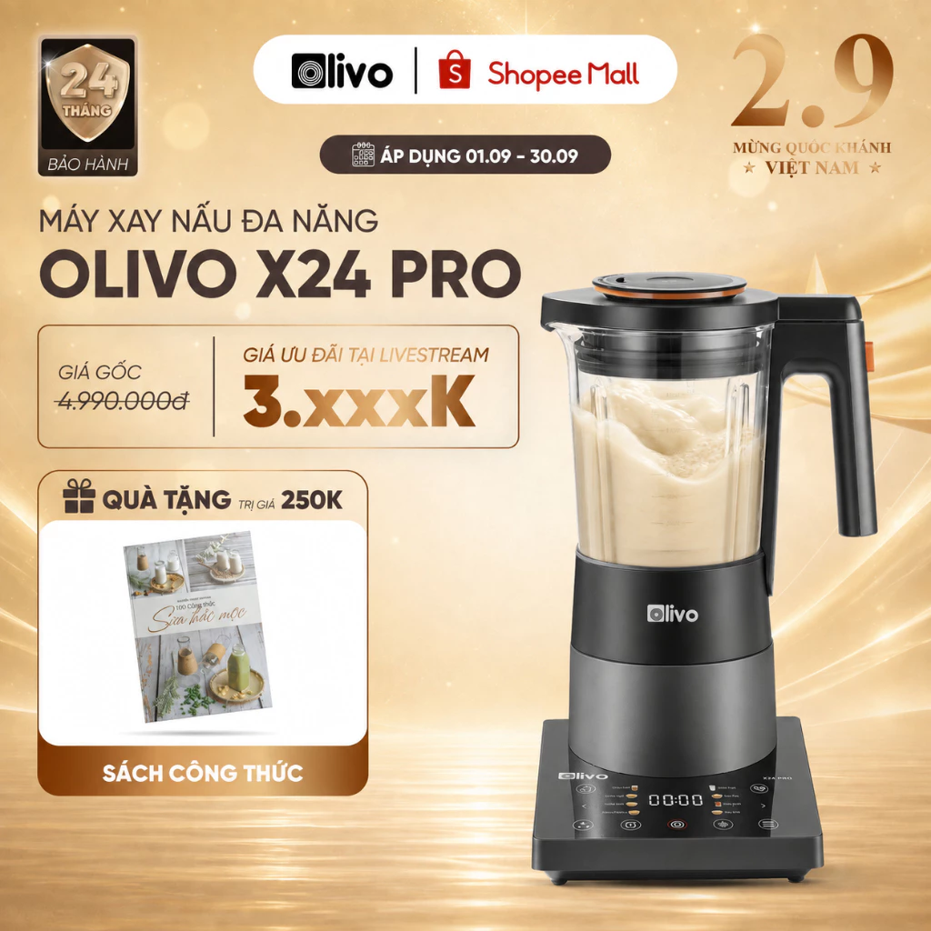 Máy Làm Sữa Hạt OLIVO X24 PRO 1.75L – Máy Xay Nấu Đa Năng – Máy Xay Sinh Tố – 13 Chức Năng – Nắp Inox 304