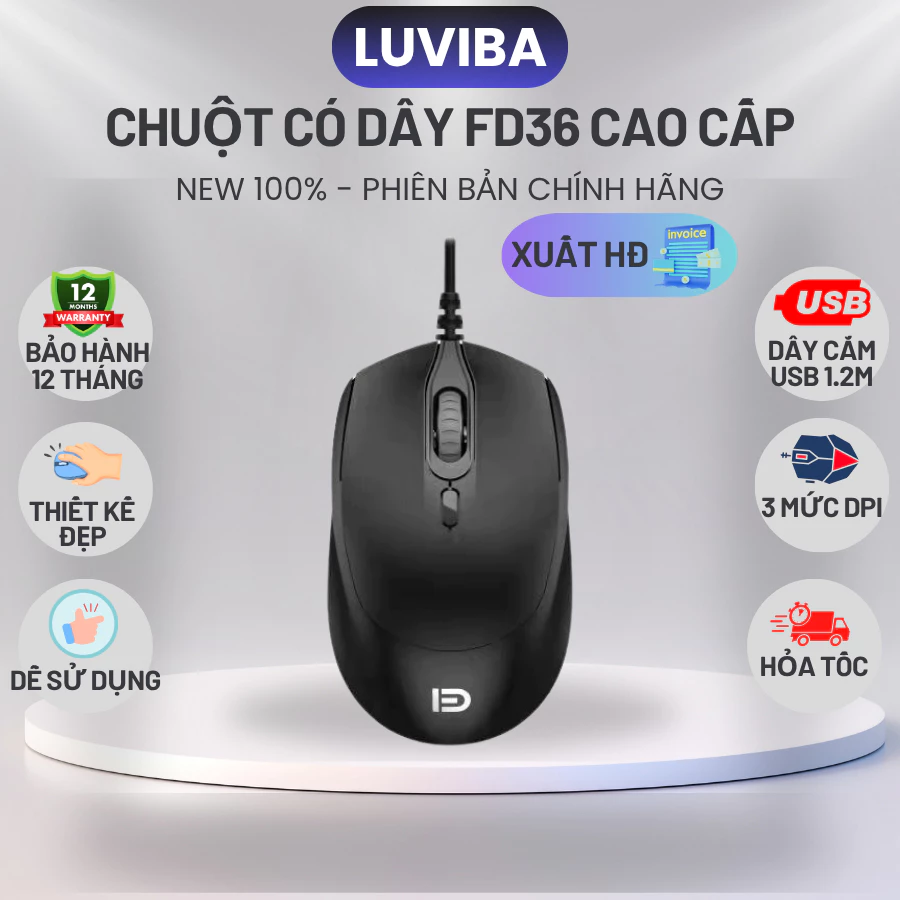 Chuột máy tính FD36 cao cấp, chuột vi tính laptop có dây 3 mức điều chỉnh DPI gaming