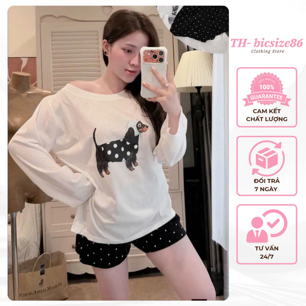 Set bộ áo thun trễ vai mix quần bí, chất áo thun giấy l1, quần đùi umi lên fom nét đanh mịn