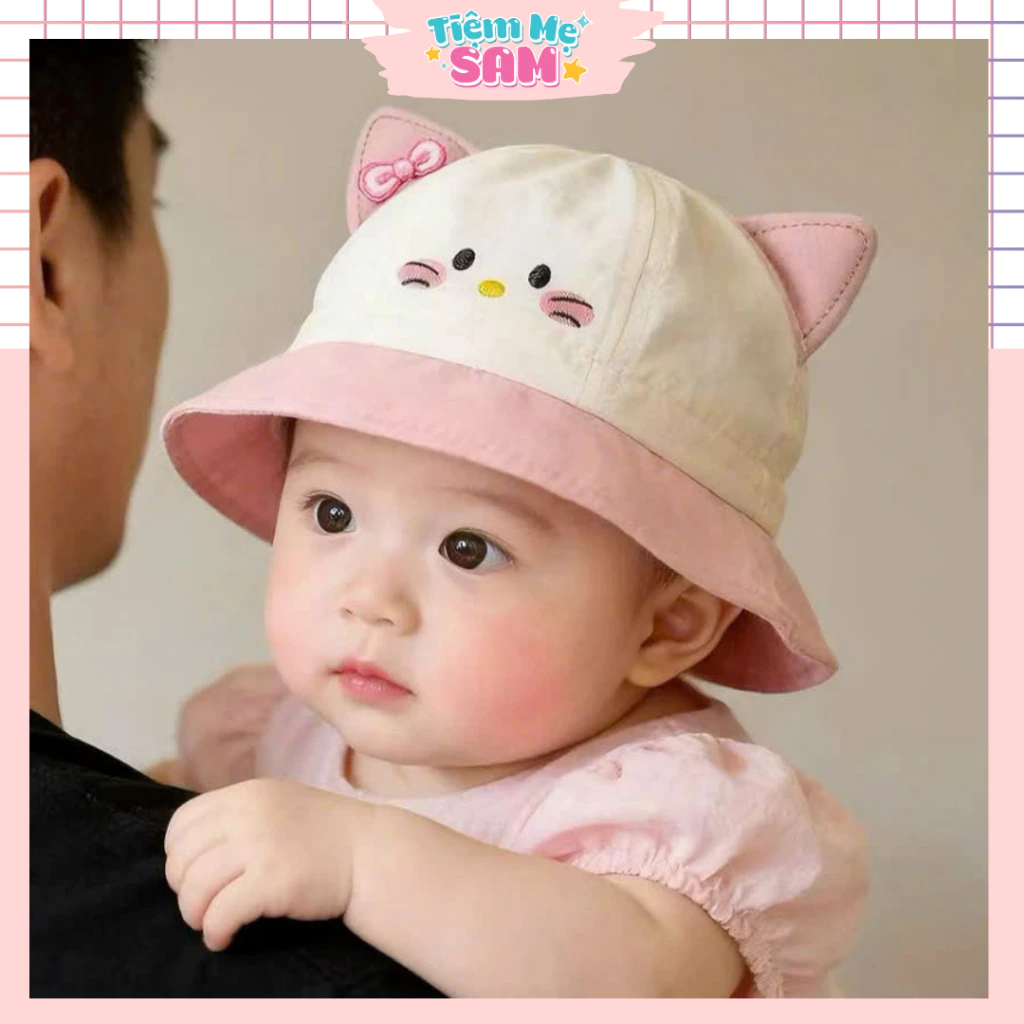 Mũ Vành Tròn Cho Bé 3-15 Tháng Tai Động Vật Dễ Thương, Có Dây Rút Điều Chỉnh MUG76