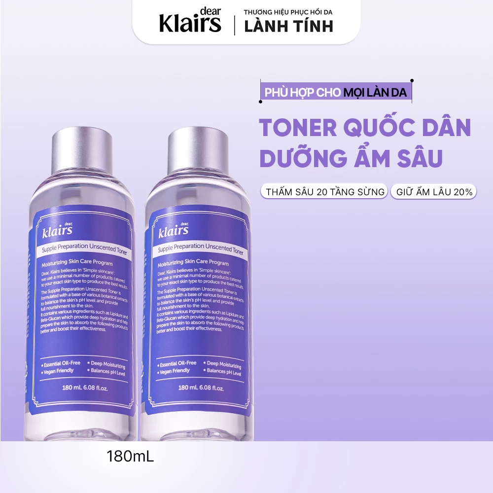 [Lucie x Tuấn Dương] Combo 2 Nước hoa hồng Dear, Klairs Supple Preparation Toner hỗ trợ sáng da cấp ẩm dịu nhẹ