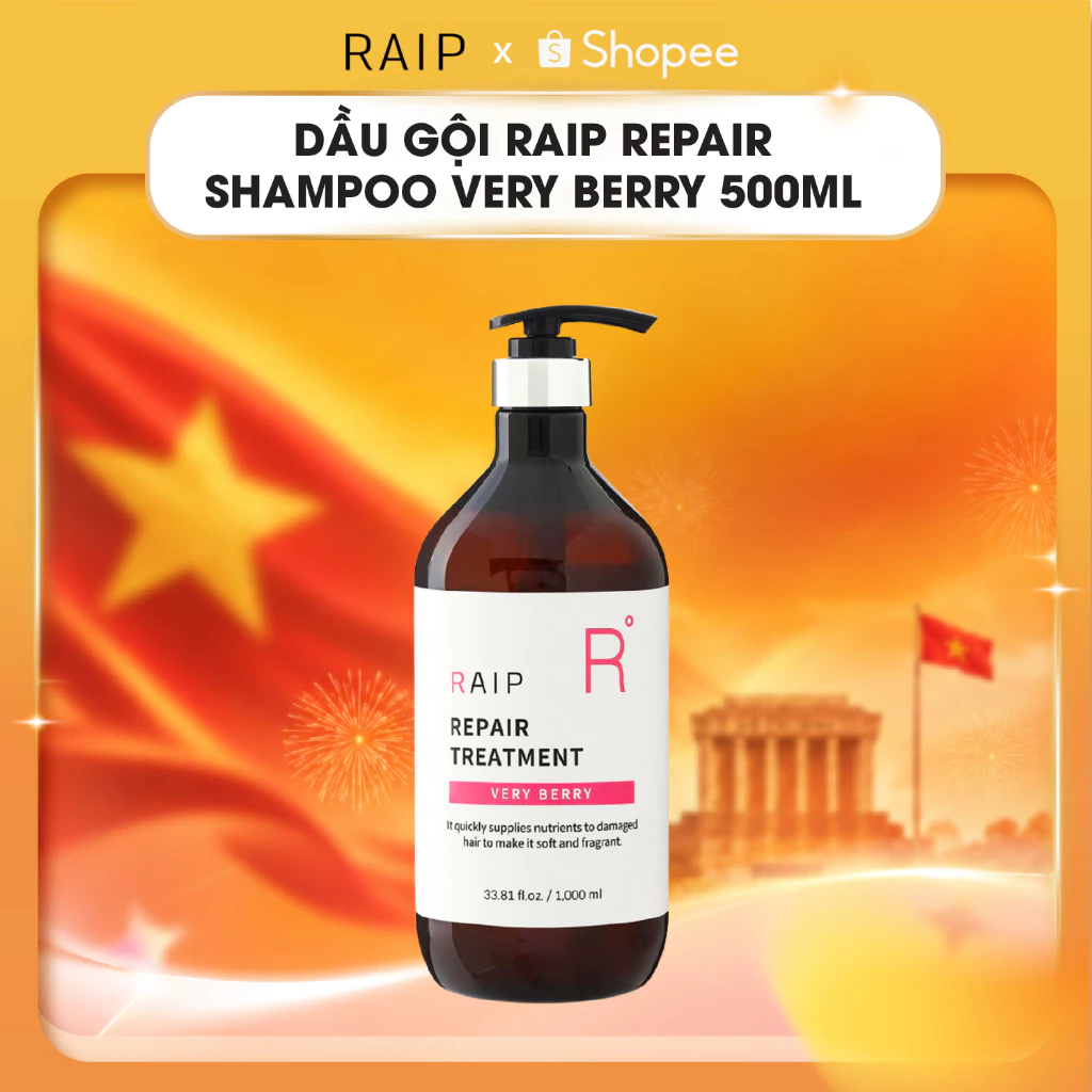 [CHAI 500ML] Dầu Gội Raip Repair Shampoo Very Berry Phục Hồi Tóc Khô Xơ, Bồng Bềnh