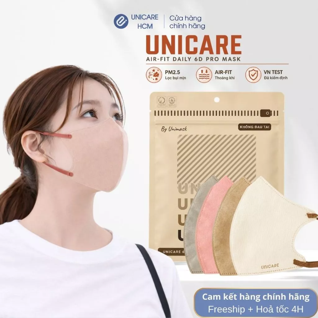 [Combo 50 cái] Khẩu Trang 6D PRO UniMask 3 Lớp Chính Hãng Cao Cấp, 6 Màu Thời Trang, Dây Đeo Co Giãn