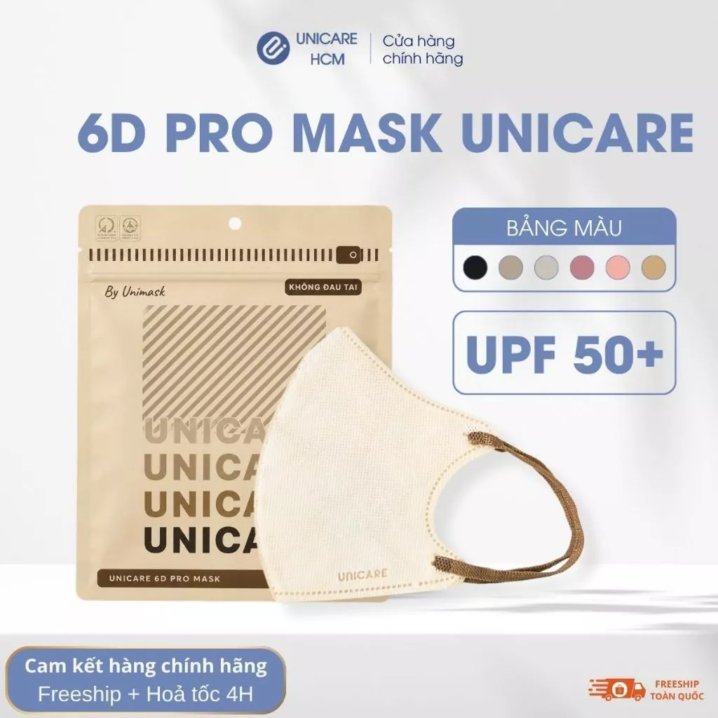 [Combo 100 cái] Khẩu trang 6D Pro UniMask 3 lớp cao cấp, dây đeo mềm mại