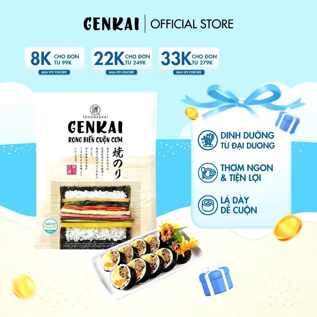 Rong Biển Cuộn Cơm Hàn Quốc GENKAI 20g (Lá kim cuộn cơm 9 lá/gói)