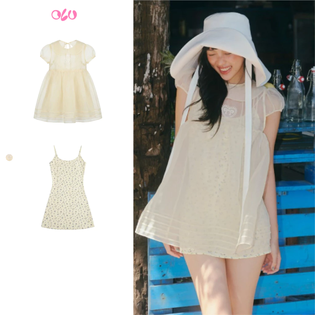 Đầm OLV mặc 2 kiểu Cream Fleur Chiffon Layered Puff Mini Set phù hợp đi chơi, du lịch, dự tiệc