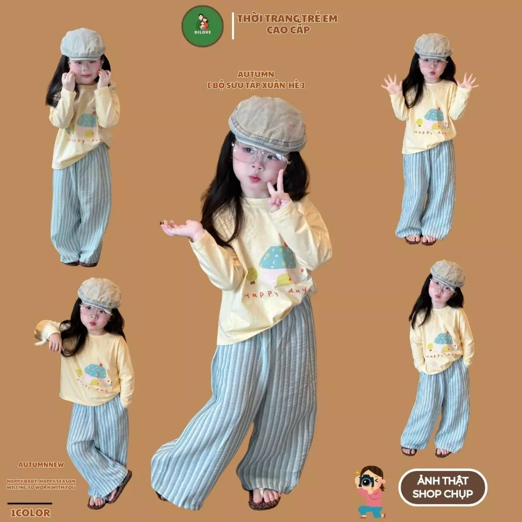 Bộ quần áo dài tay cho bé DILOVE Đồ bộ cho bé gái mùa thu Set bộ cho bé gái dài tay chất liệu Cotton - M18 - HDAY