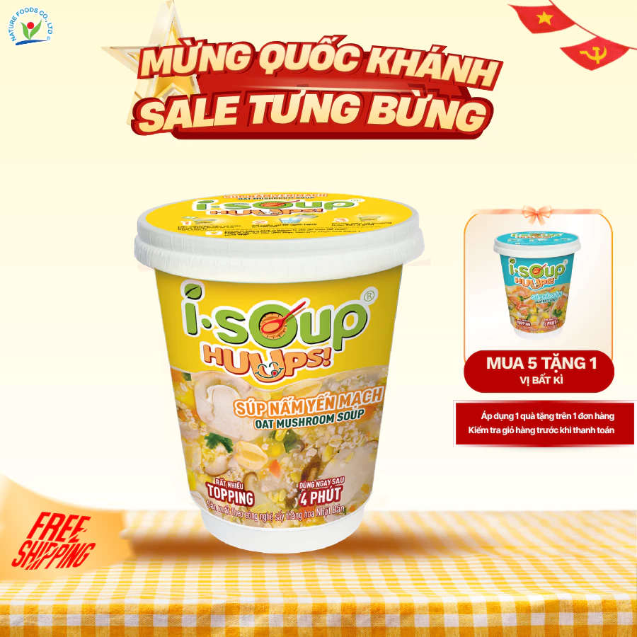 Súp Nấm Yến Mạch Ăn Liền ISOUP HUUPS! Hũ 24G - Súp Ăn Liền Sấy Thăng Hoa