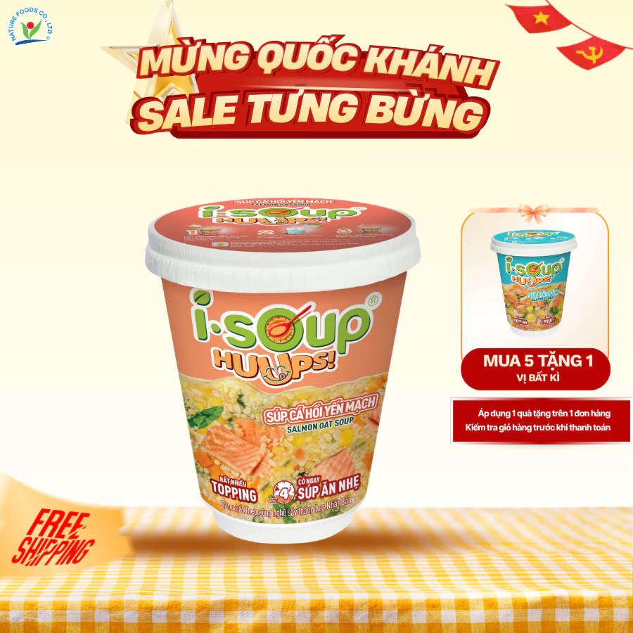 Súp Cá Hồi Yến Mạch Ăn Liền ISOUP HUUPS! Hũ 23G - Súp Ăn Liền Sấy Thăng Hoa