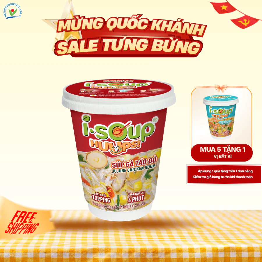 Súp Gà Táo Đỏ Ăn Liền ISOUP HUUPS! Hũ 12G - Súp Ăn Liền Sấy Thăng Hoa