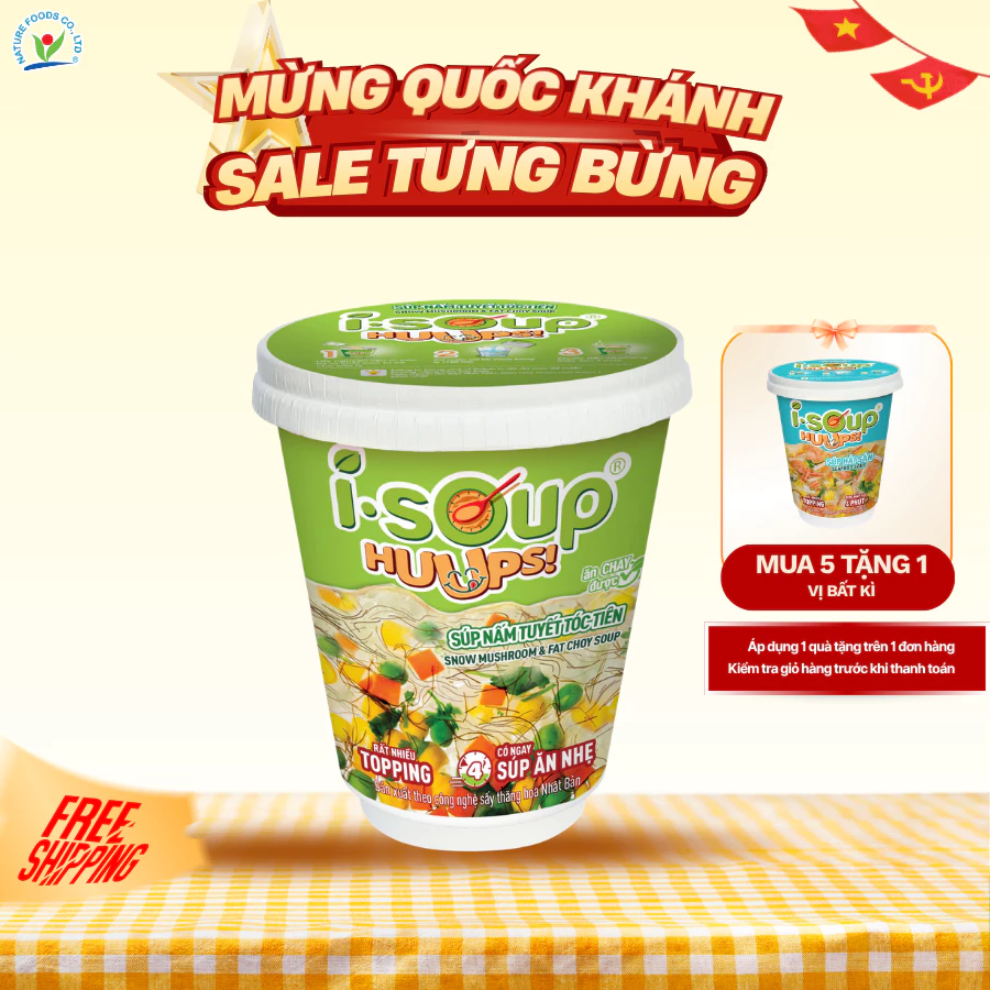 Súp Nấm Tuyết Tóc Tiên Ăn Liền ISOUP HUUPS! Hũ 10G - Súp Ăn Liền Sấy Thăng Hoa