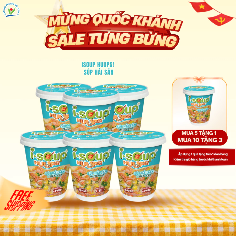 [Combo 6] ISoup Huups Combo 6 Ly Súp Hải Sản Ăn Liền Sấy Thăng Hoa - 6Ly x 14G