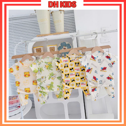 [CD01] Combo 4 Bộ áo cộc tay quần dài chất thun tăm mát lạnh  cho bé trai, bé gái - DH KIDS