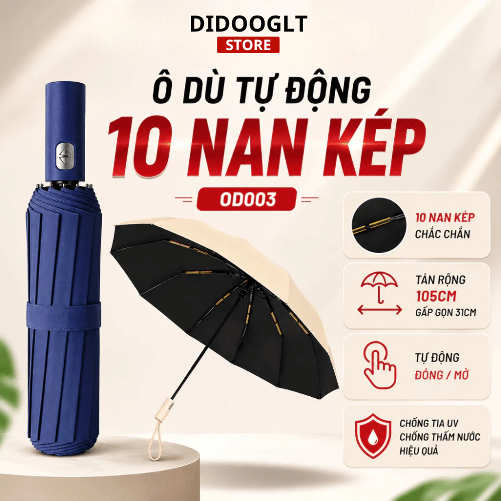 Ô che mưa gấp gọn tự động Didooglt 12 nan kép ô dù che mưa nắng mini chống tia UV nhỏ gọn