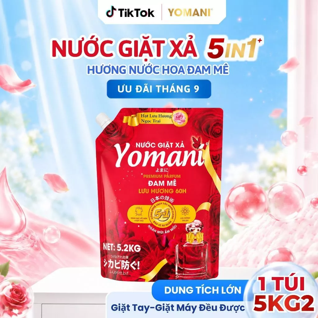 LIVE [5KG2- 1 TÚI] Nước Giặt Xả YOMANI Hương Nước Hoa, Lưu Hương Bền Lâu, Giặt Sạch Sâu, An Toàn
