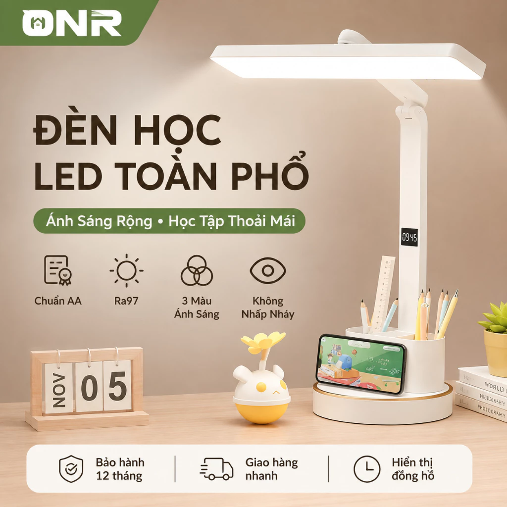 Đèn Bàn Học Sinh LED Toàn Phổ, Chống Chói, Không Nhấp Nháy, Ra97, Gập Điều Chỉnh