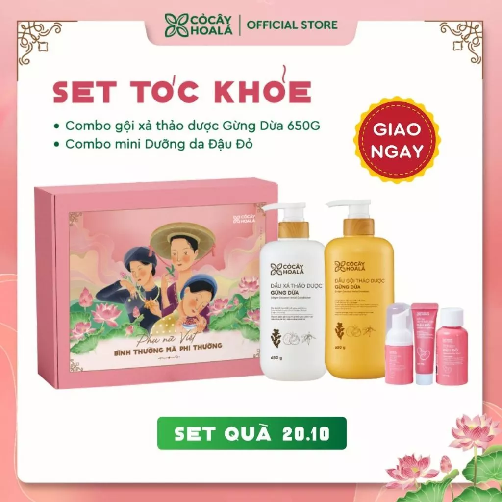 [HỎA TỐC] [SET QUÀ 20.10] Combo Gội Xả Thảo Dược Gừng Dừa 650g Tặng Combo Mini Dưỡng Da Đậu Đỏ