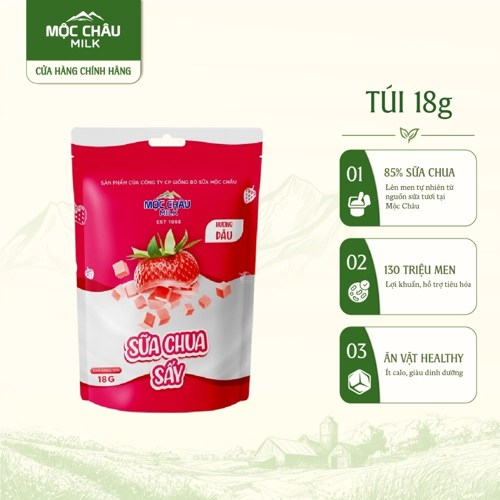 Combo 2 Gói Sữa Chua Sấy Vị Dâu Mộc Châu Milk 18g
