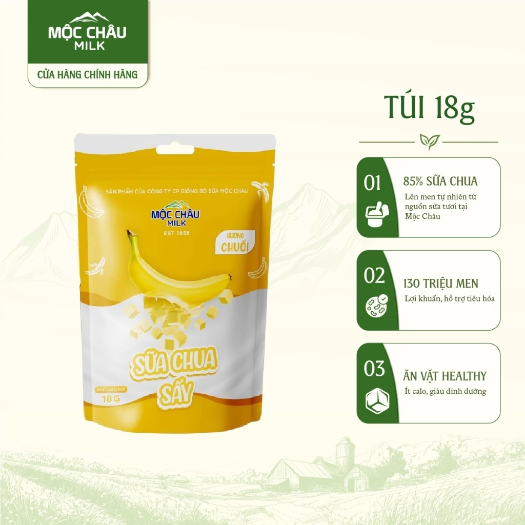 Combo 2 Gói Sữa Chua Sấy Vị Chuối Mộc Châu Milk 18g