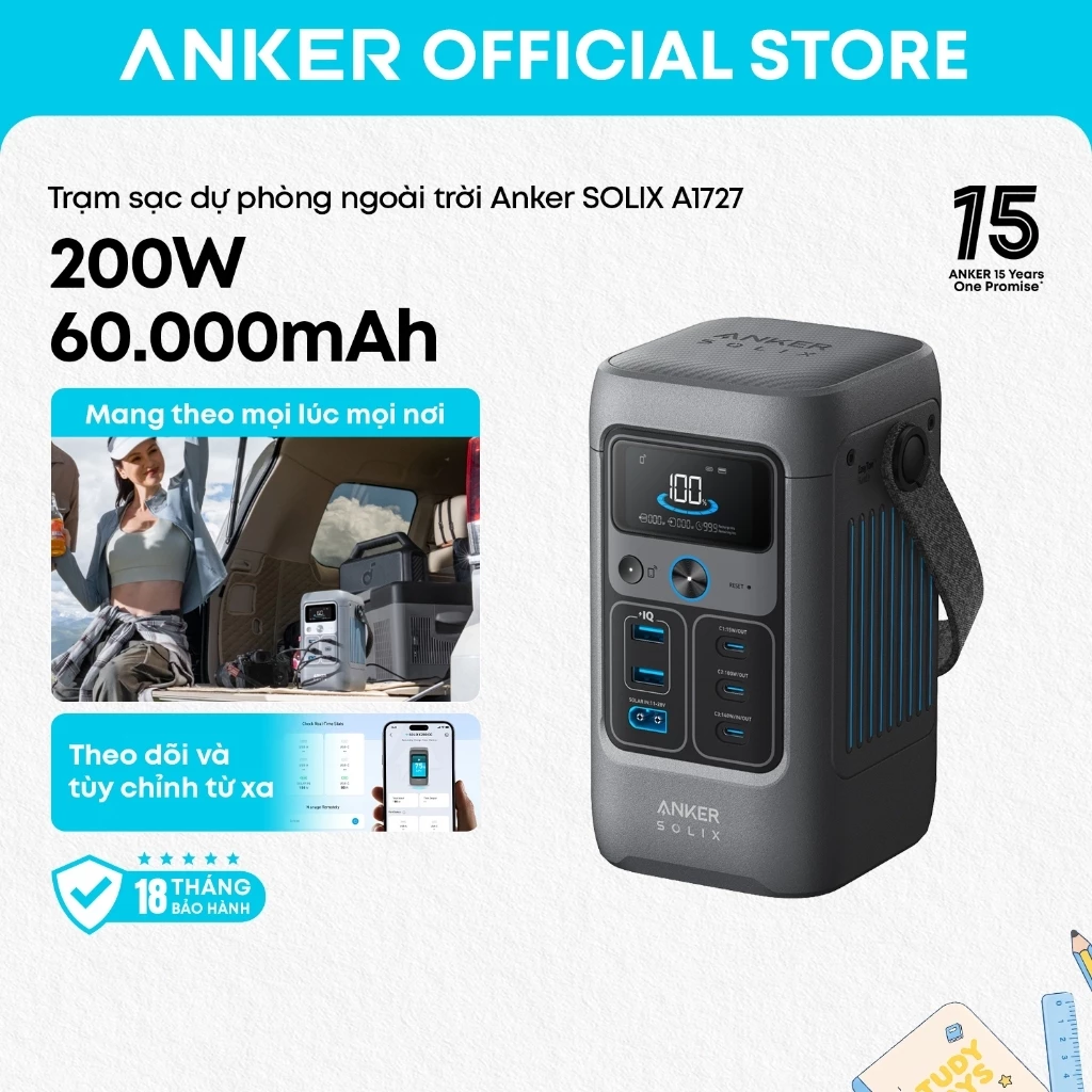 Anker A1726 / A1727 SOLIX C300 DC Power Station Sạc dự phòng ngoài trời 288Wh 300W dùng cho cắm trại du lịch và khẩn cấp