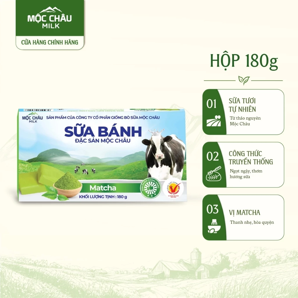 Hộp Bánh Sữa Đặc Sản Mộc Châu Milk 180g Vị Matcha