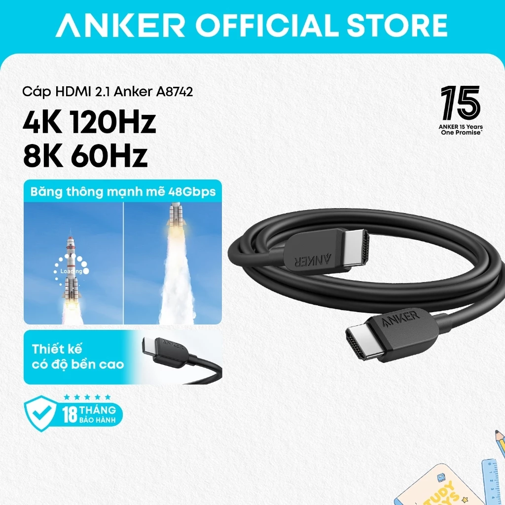 Anker HDMI Cable 8K@60Hz, 6FT Ultra HD 4K@120Hz HDMI Cord,48 Gbps Certified Ultra High-Speed A8742