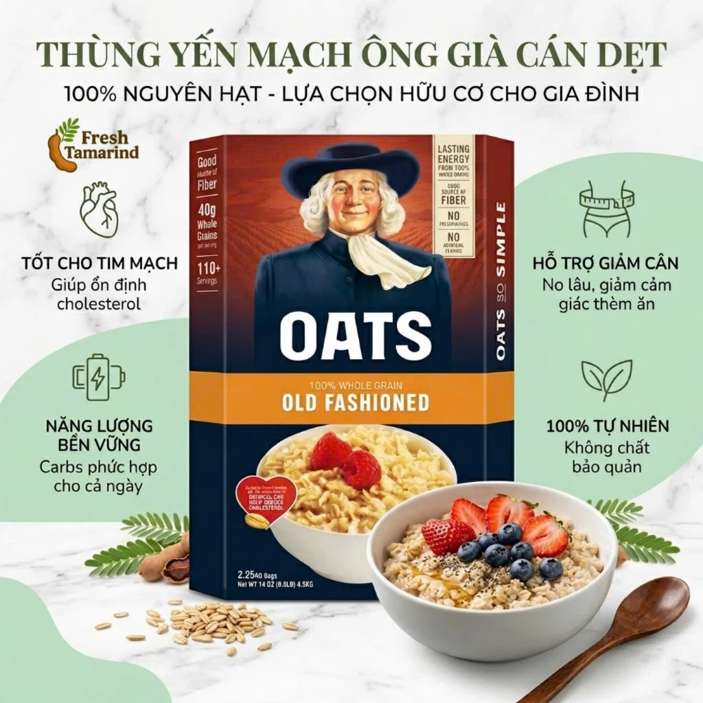 [4.52KG] Yến Mạch Ông Già Cán Dẹt - Bổ Sung Chất Xơ Cho Gia Đình