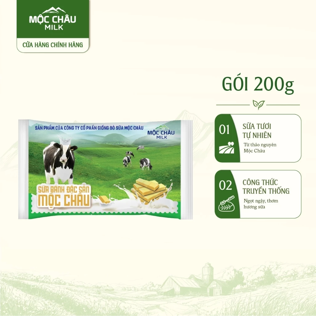 Gói Bánh Sữa Đặc Sản Vị Nguyên Bản Mộc Châu Milk 200g