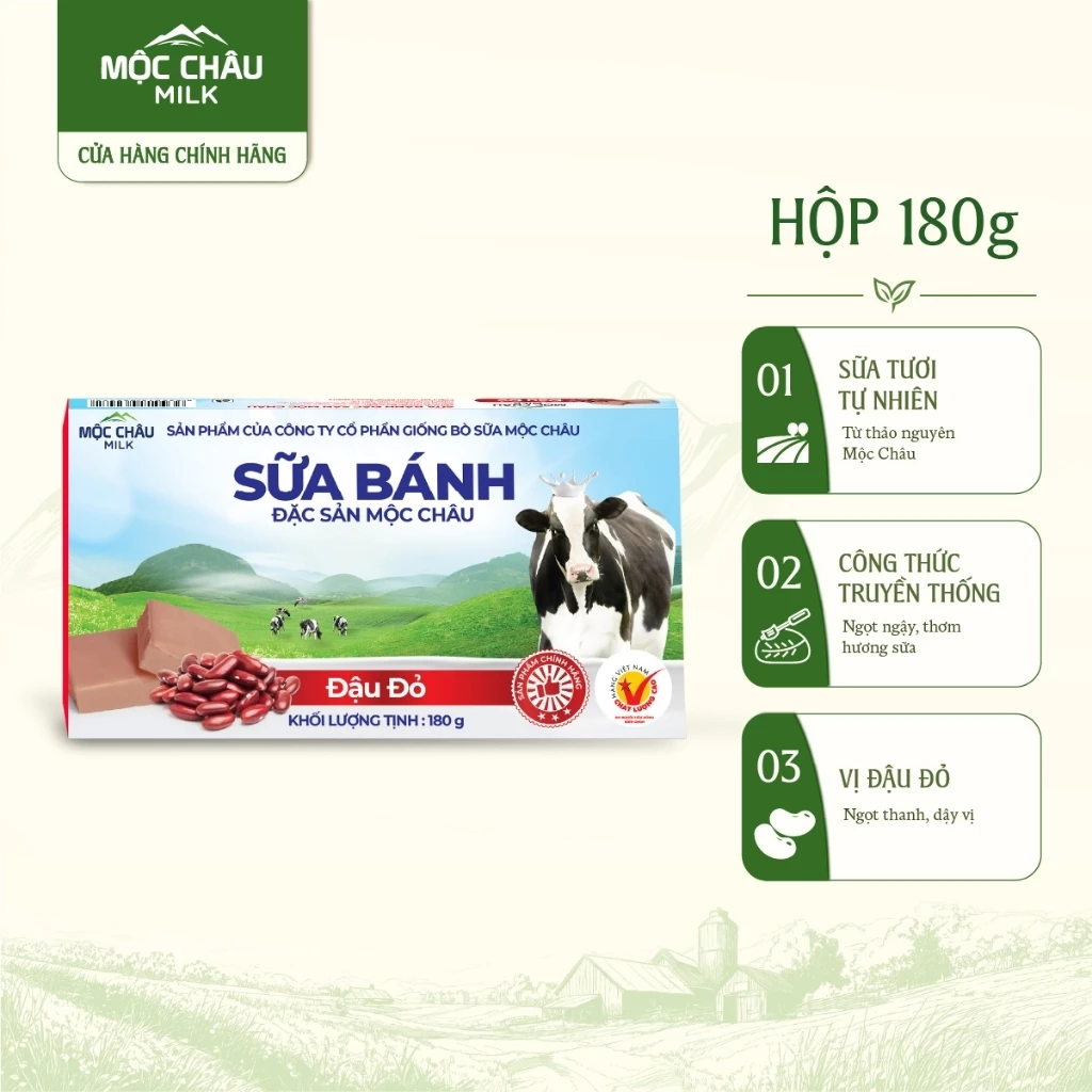 Hộp Bánh Sữa Đặc Sản Mộc Châu Milk 180g Vị Đậu Đỏ