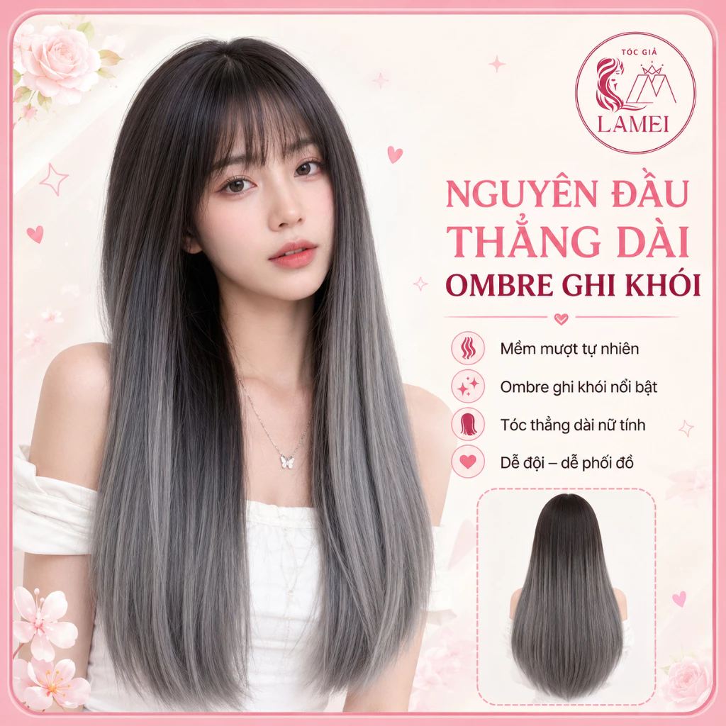 Tóc Giả Nữ Nguyên Đầu Thẳng Omber Khói Hàng Cao Cấp Ms 9062R