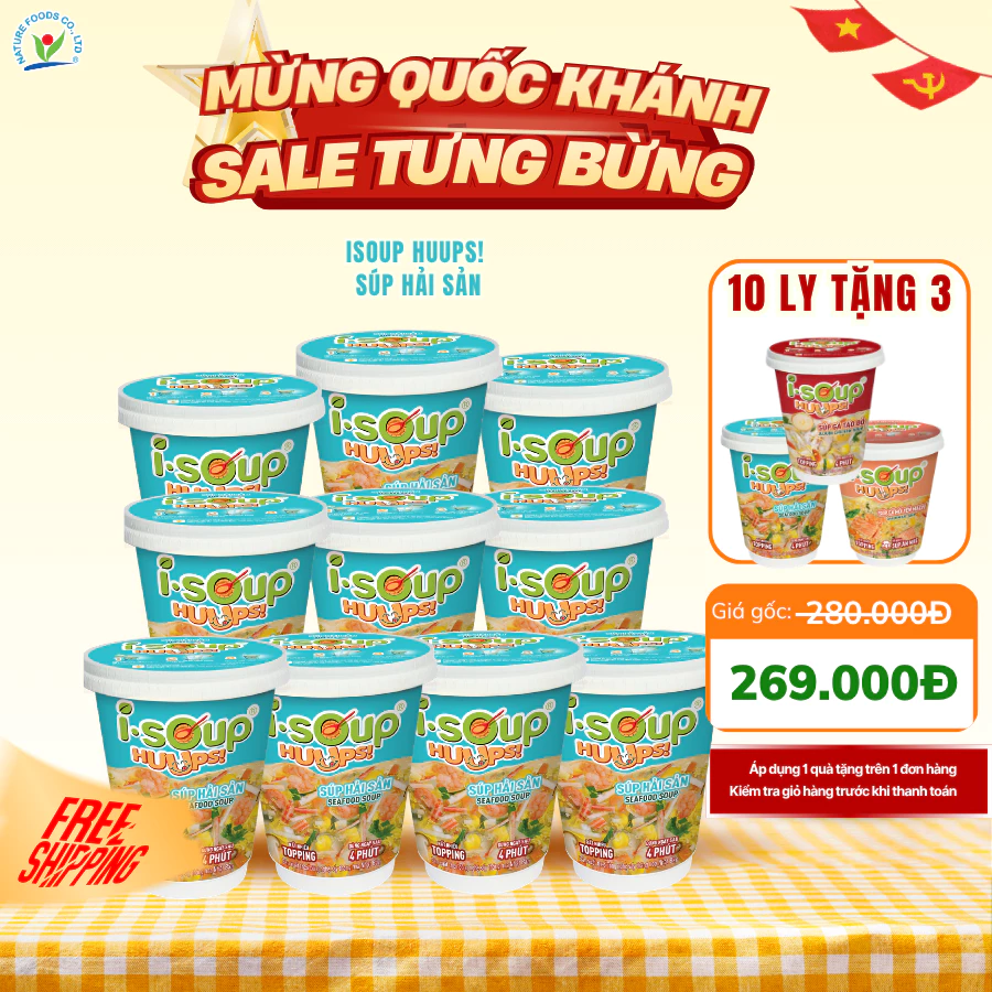 [MUA 10 TẶNG 3] Isoup Huups Combo 10 Ly Súp Hải Sản Ăn Liền Sấy Thăng Hoa 10Ly x 14G