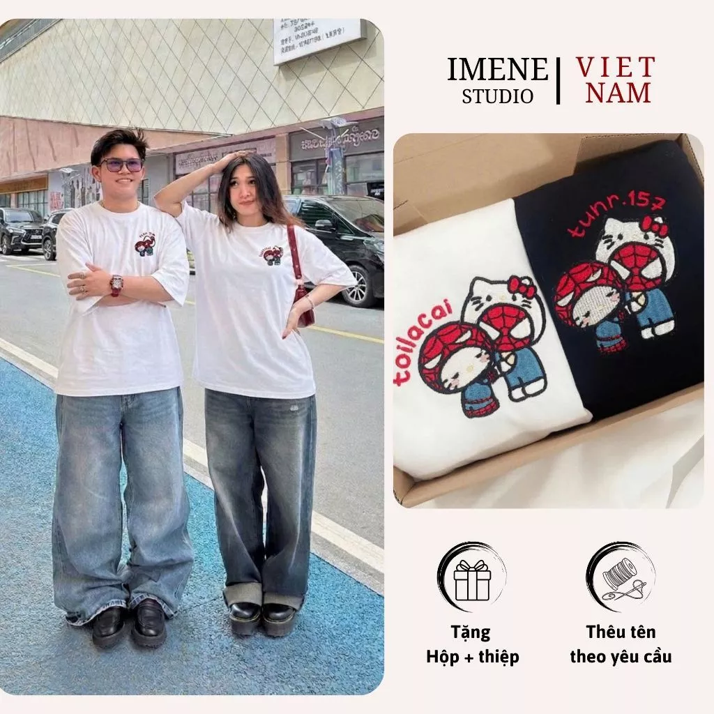 Áo thun THÊU theo yêu cầu, áo phông cặp đôi, áo phông nữ form rộng tay lỡ unisex thêu NGƯỜI NHỆN (IM16)