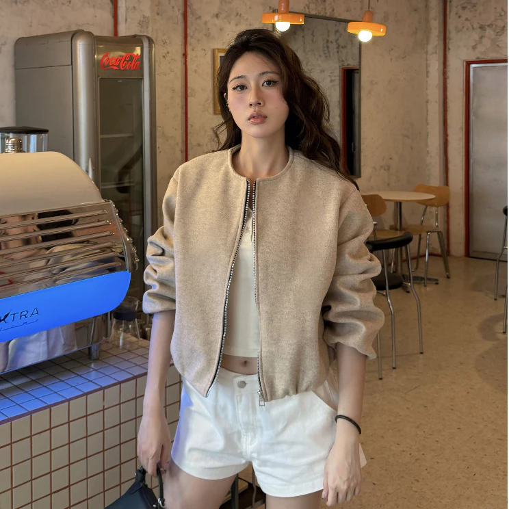 𝙃𝘼𝙉𝘼.𝘾𝙡𝙤𝙩𝙝// Áo Khoác Dạ Bomber Nữ Dáng Ngắn Basic Khóa Kéo Thời Trang Hàn Quốc Cao Cấp Mùa Thu Đông Kimee - KA649