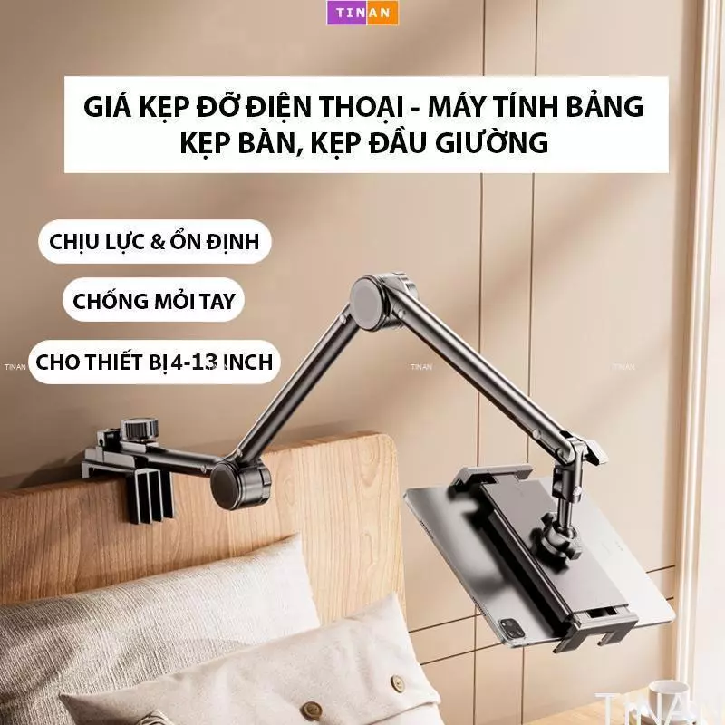 Giá Kẹp Đỡ Điện Thoại/ MTB Kim Loại Có Khớp Chỉnh, Kẹp Bàn, Đầu Giường, Livestream, Xem Phim
