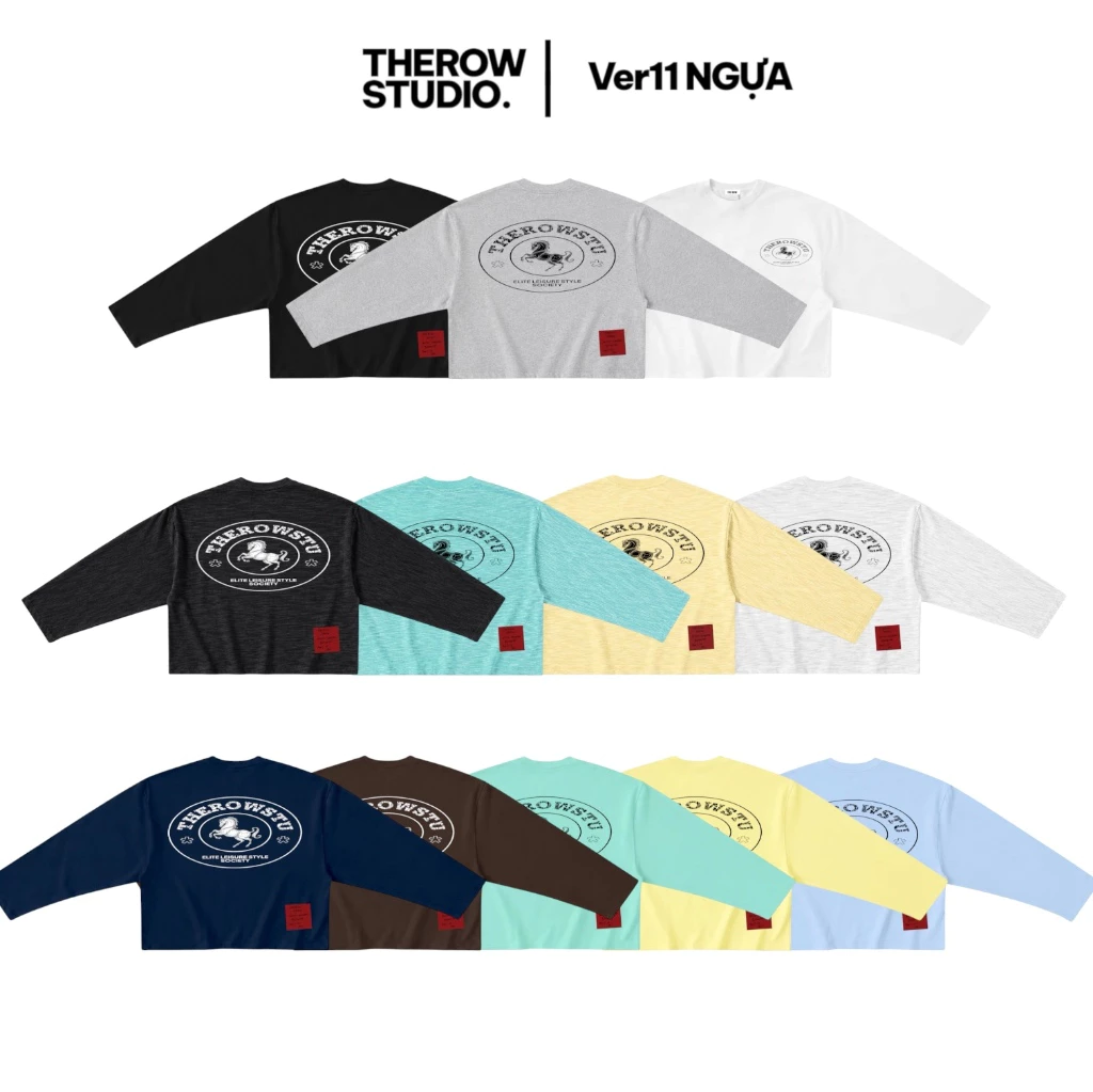 [Ver11] THEROW Áo Thun Tay Dài Long Sleeve Boxy 250gsm Form Rộng Cổ Tròn " NGỰA " Unisex Nam Nữ - TTD11