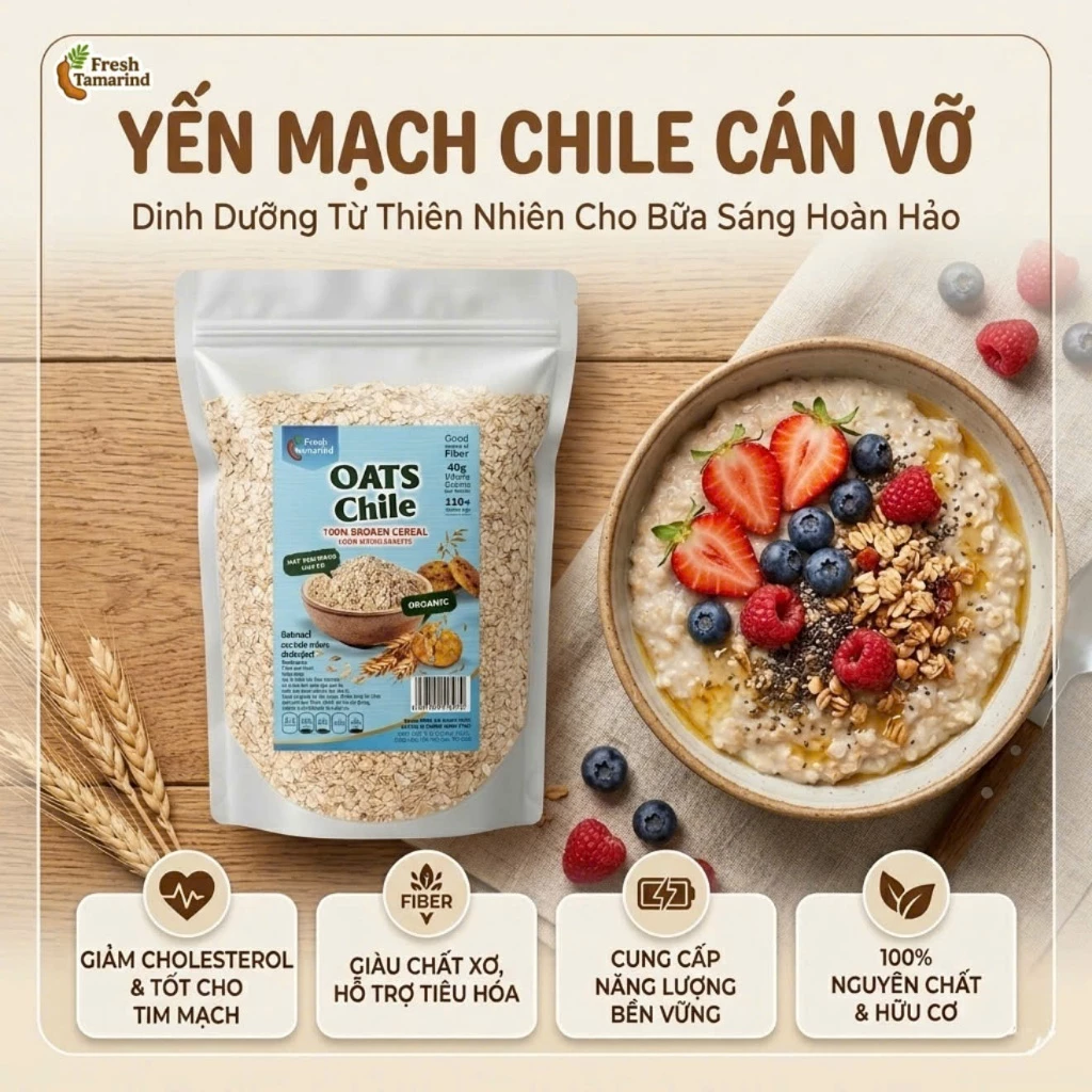 Túi Zip Yến Mạch Chile Cán Vỡ 1Kg - Ăn Eatclean