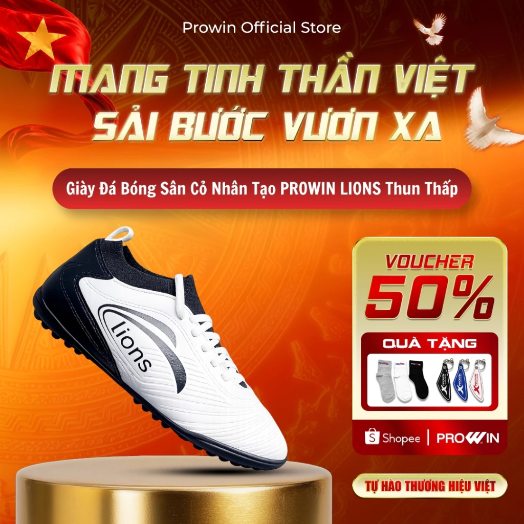 [KOL] Giày Đá Bóng Prowin LIONS Thun Thấp (Size 33 - 45) - Bền, Form Rộng Dễ Mang, Da PVC Ép Nổi, Bám Sân Cỏ Nhân Tạo