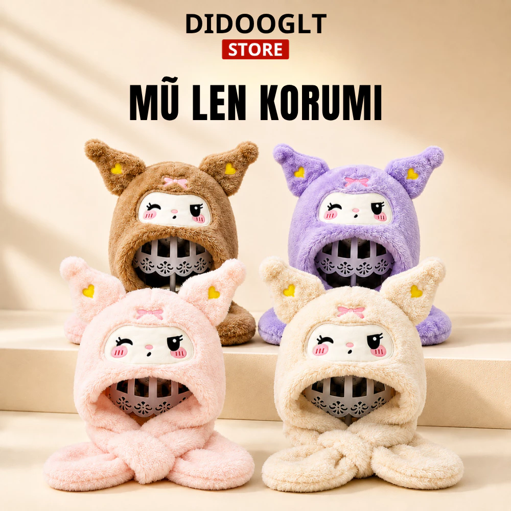 Mũ Len Kuromi Kèm Khăn Quàng Cổ Đáng Yêu Cho Bé 4-8 tuổi 2in1 lông cừu dày dặn(Didooglt)