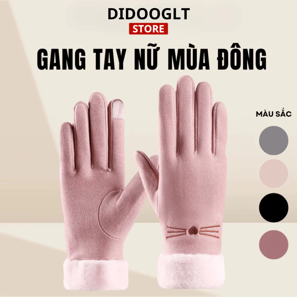Găng Tay Lót Lông Cho Nữ Dày Dặn Giữ Ấm Chống Lạnh Dễ Thương Chạm Màn Hình Cảm Ứng Dành Cho Nữ