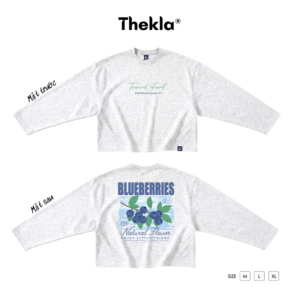 Áo Boxy Dài Tay THEKLA BST119 Blueberries - Áo Phông Thu Đông Cotton 4 Chiều Dày Dặn Co Giãn Streetwear