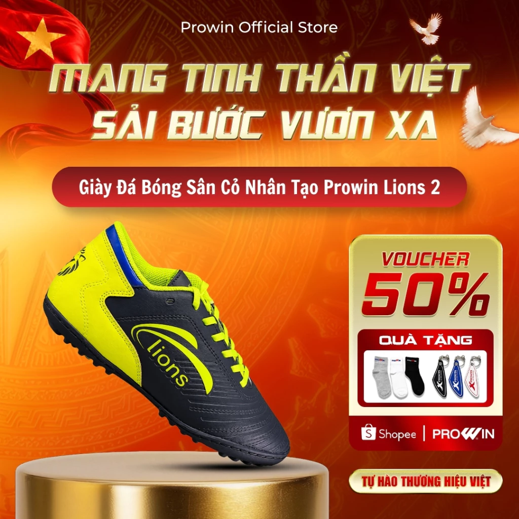 [KOL] Giày Đá Bóng Sân Cỏ Nhân Tạo PROWIN LIONS02 (Size 38–45) – Form Ôm Chân, Trọng Lượng Nhẹ, Đế Cao Su Nguyên Khối Bá