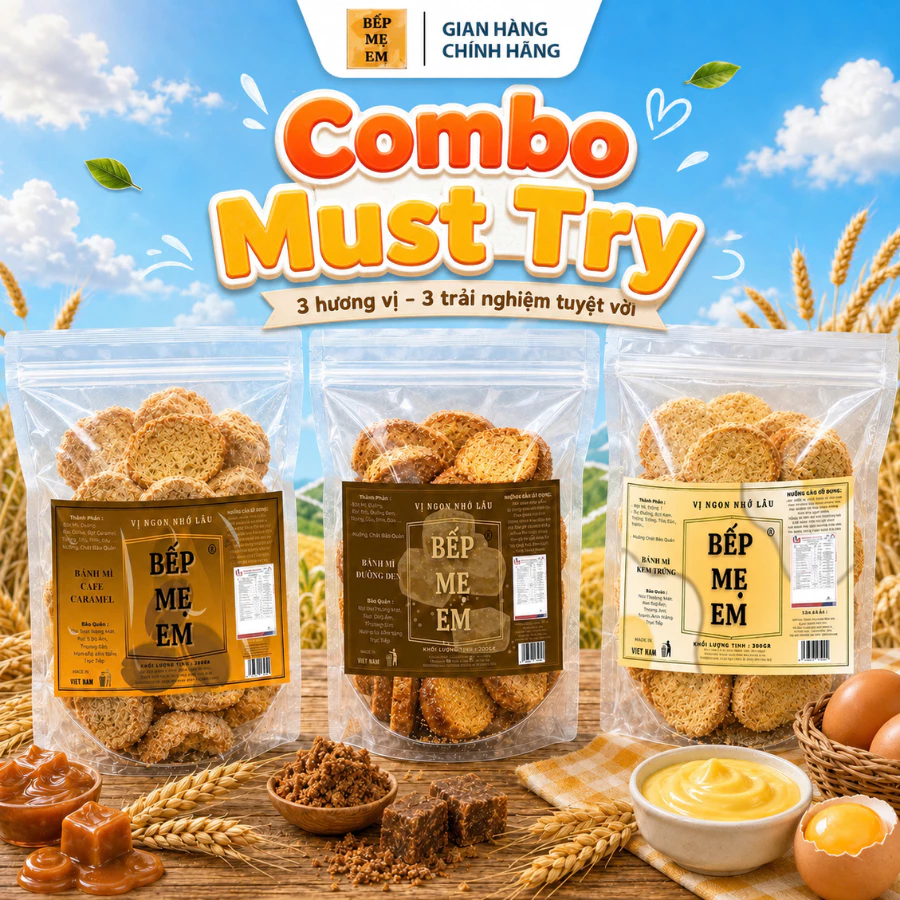 Bếp Mẹ Em - Combo 3 Vị Must Try Ngon Ngọt Nên Thử 3 Vị Cafe, Đường Đen, Kem Trứng