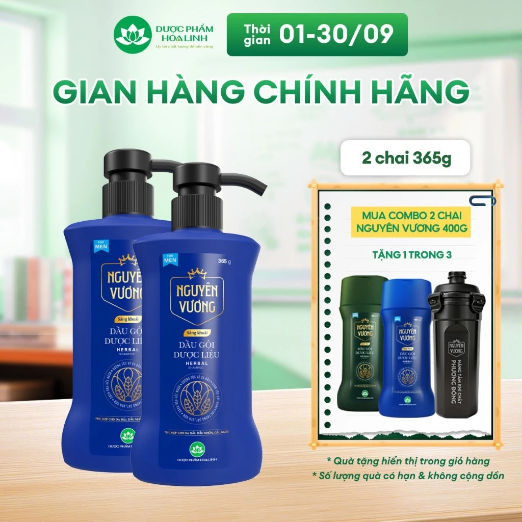 Combo 2 chai Dầu gội dược liệu Nguyên Vương Sảng khoái dành cho nam 365g tặng 35g - hương sảng khoái