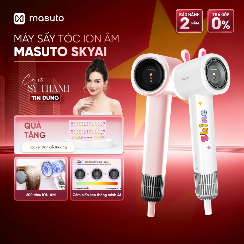 [GIÁ SHOCK TRÊN LIVE] Máy sấy tóc ion âm Masuto SkyAI tự động điều chỉnh nhiệt độ, bảo vệ tóc tối ưu, bảo hành 12 tháng