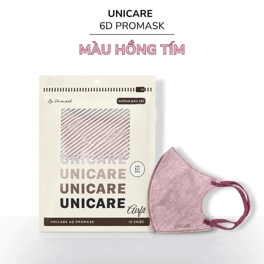 Gói 10 Chiếc Khẩu trang 6D Unicare 3 Lớp Kháng Khuẩn, Cản Tia UV Thế Hệ Mới, Không Thấm Nước